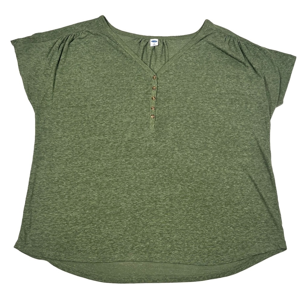 Old Navy Women's M Olive Green Sheer Henley Tunic Top Dolman Short Sleeve Casual